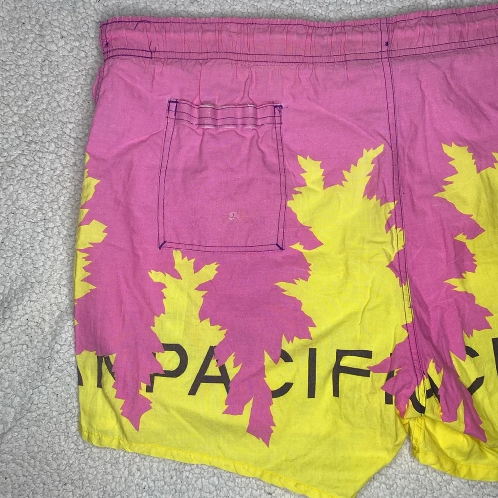 Vintage Ocean Pacific OP Colorful AOP Swim Trunks: Size Extra Large